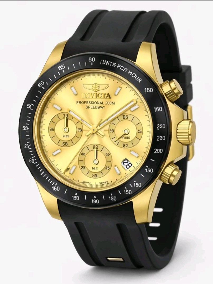 Invicta Gold Dial Chronograph With Black Bezel And Strap